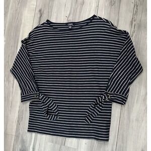 CHAPS Striped Sailor Top Women's Sz SP Navy White Boat Neck Sleeve Ties Cotton